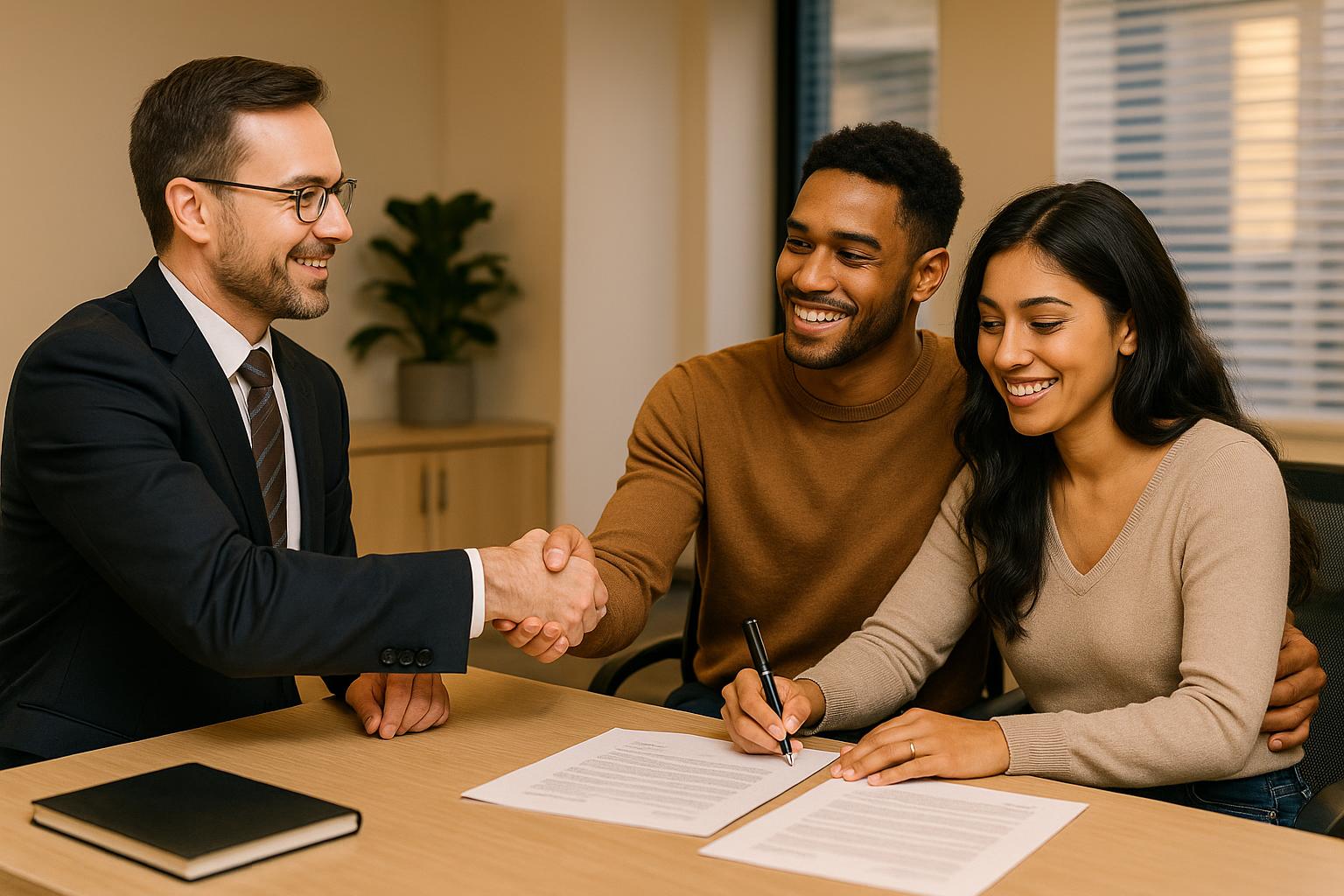 Mortgage broker helping couple with approval