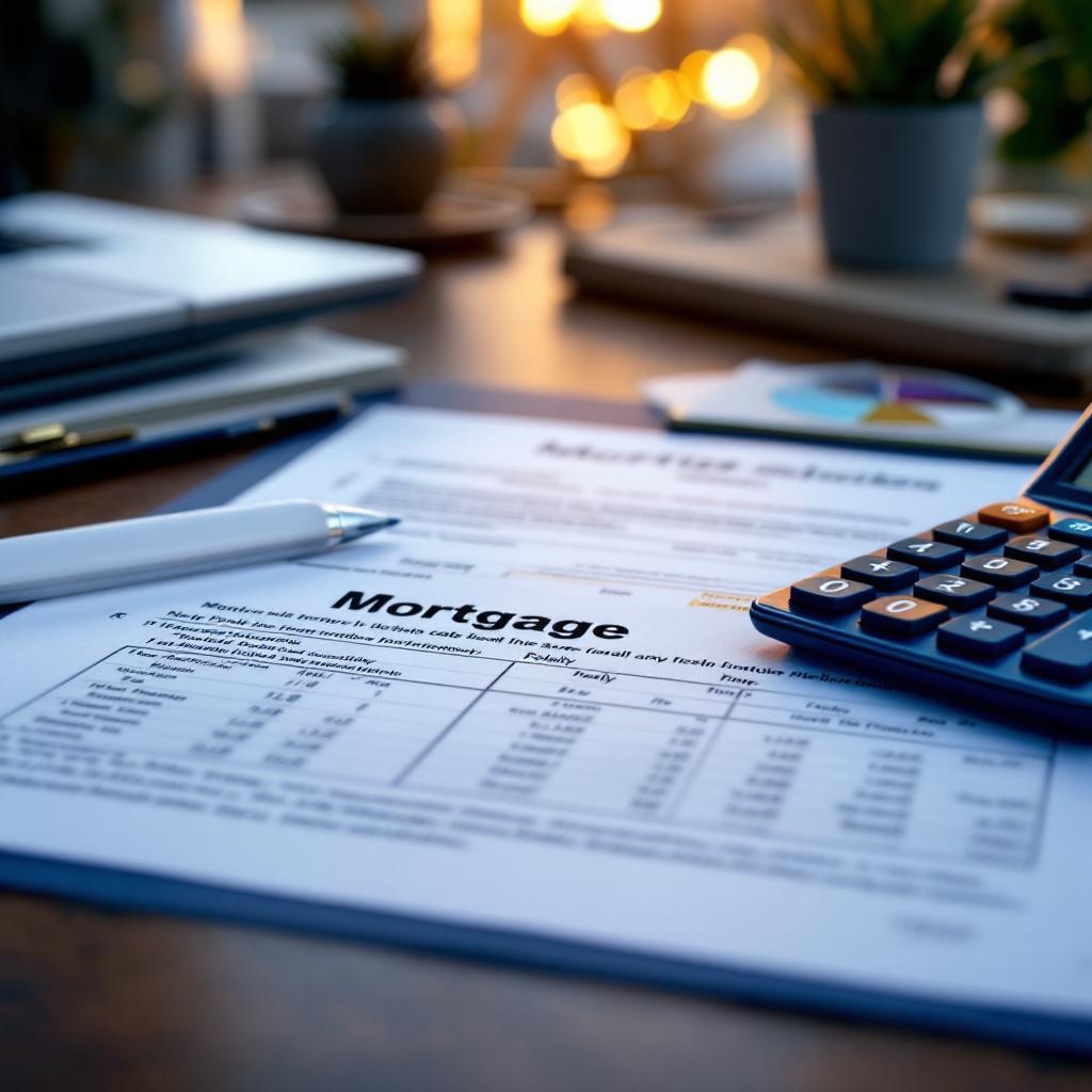 Mortgage penalty calculator and documents on a professional desk in a Canadian real estate office