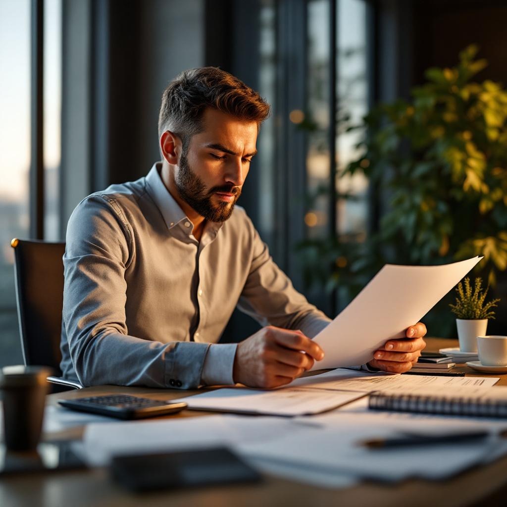 Financial professional reviewing mortgage penalty calculation documents in a Canadian office