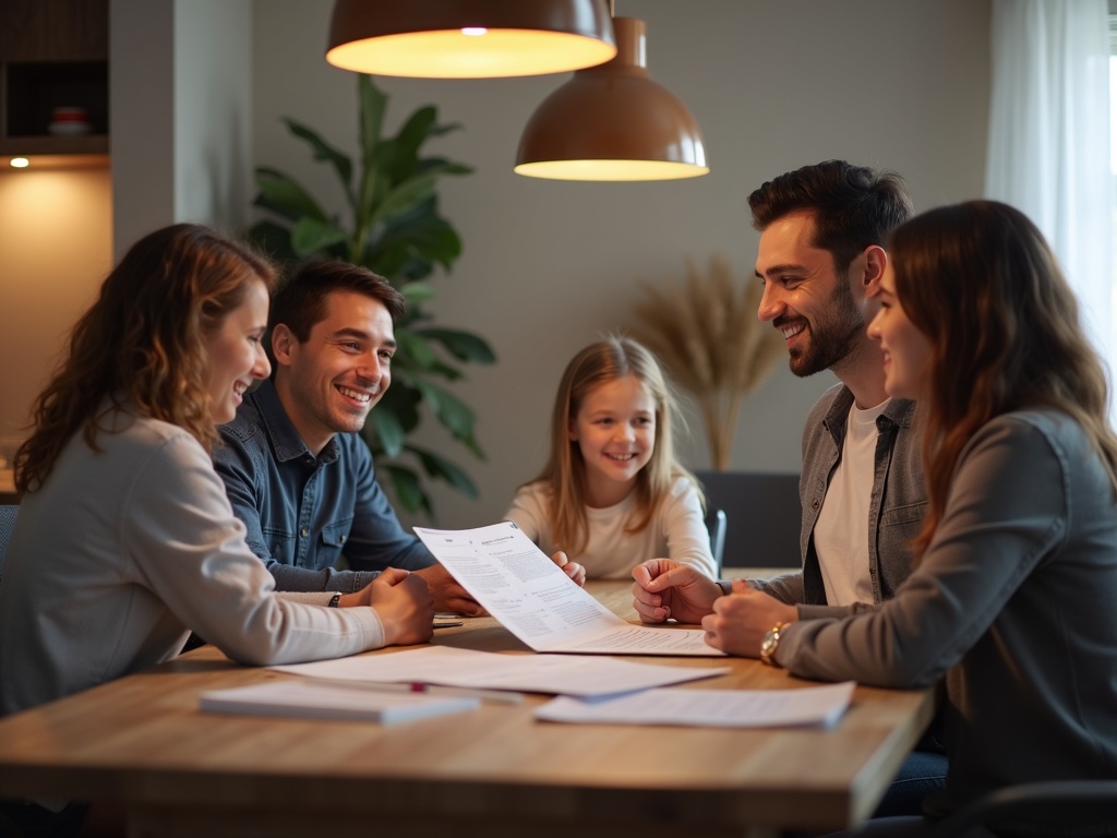 Canadian family meeting with a mortgage broker to discuss fixed and variable rate options