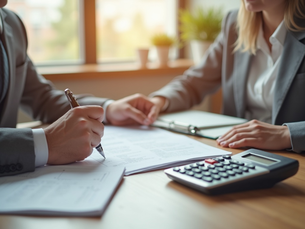 Canadian family meeting with a mortgage broker to discuss fixed and variable rate options