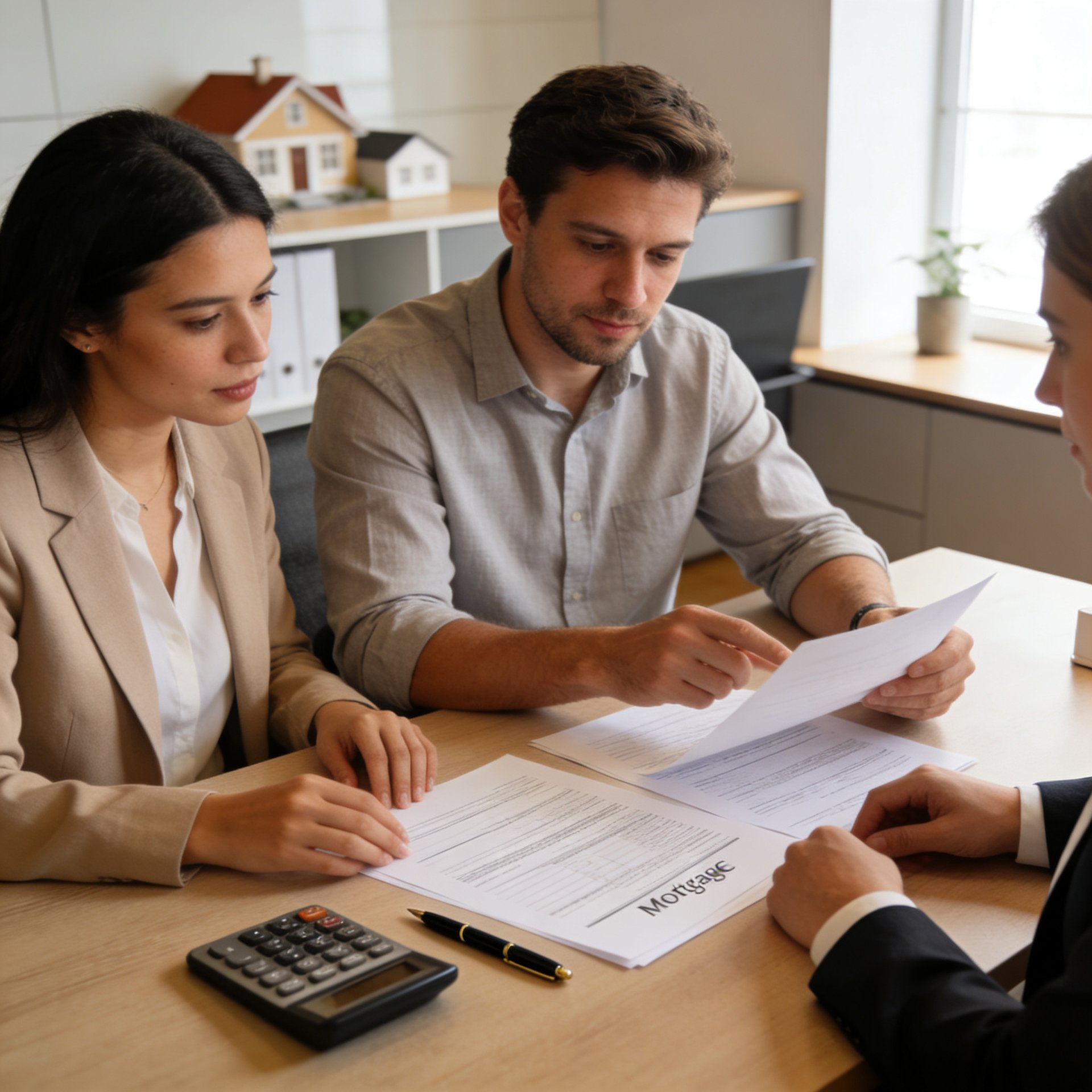 Couple reviewing mortgage documents with a broker in Richmond BC