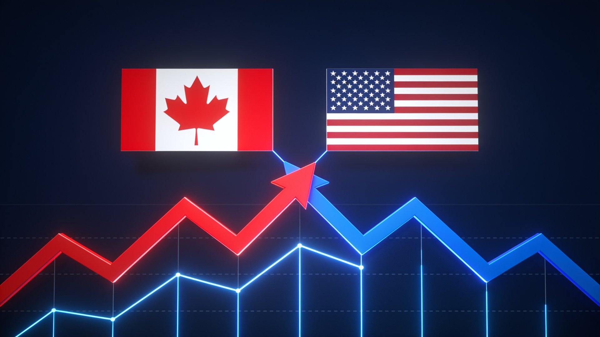 US Federal Reserve and Bank of Canada interest rate connection visualization showing bond yields and mortgage rate impact